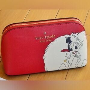 Kate Spade Disney novelty limited Red White dogs Cruella Deville Cosmetic Pouch